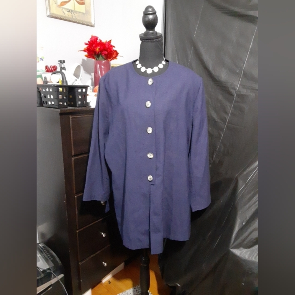 Chaus Women's Vintage Blazer Blue Bold Button Up Size 16 Boho Office Workwear